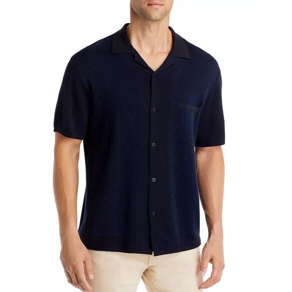 RAG & BONE Mens Shirt XL Navy Black Snap Button Up Knit AVERY HERRINGBONE $250 - Picture 1 of 10
